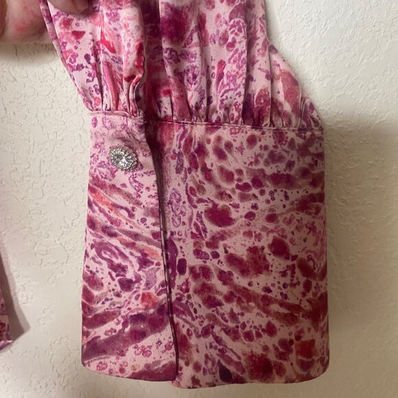 Zara Womens Size L Pink Abstract Print Button-Up Blouse Long Bell Sleeves Lightw - Picture 5 of 10